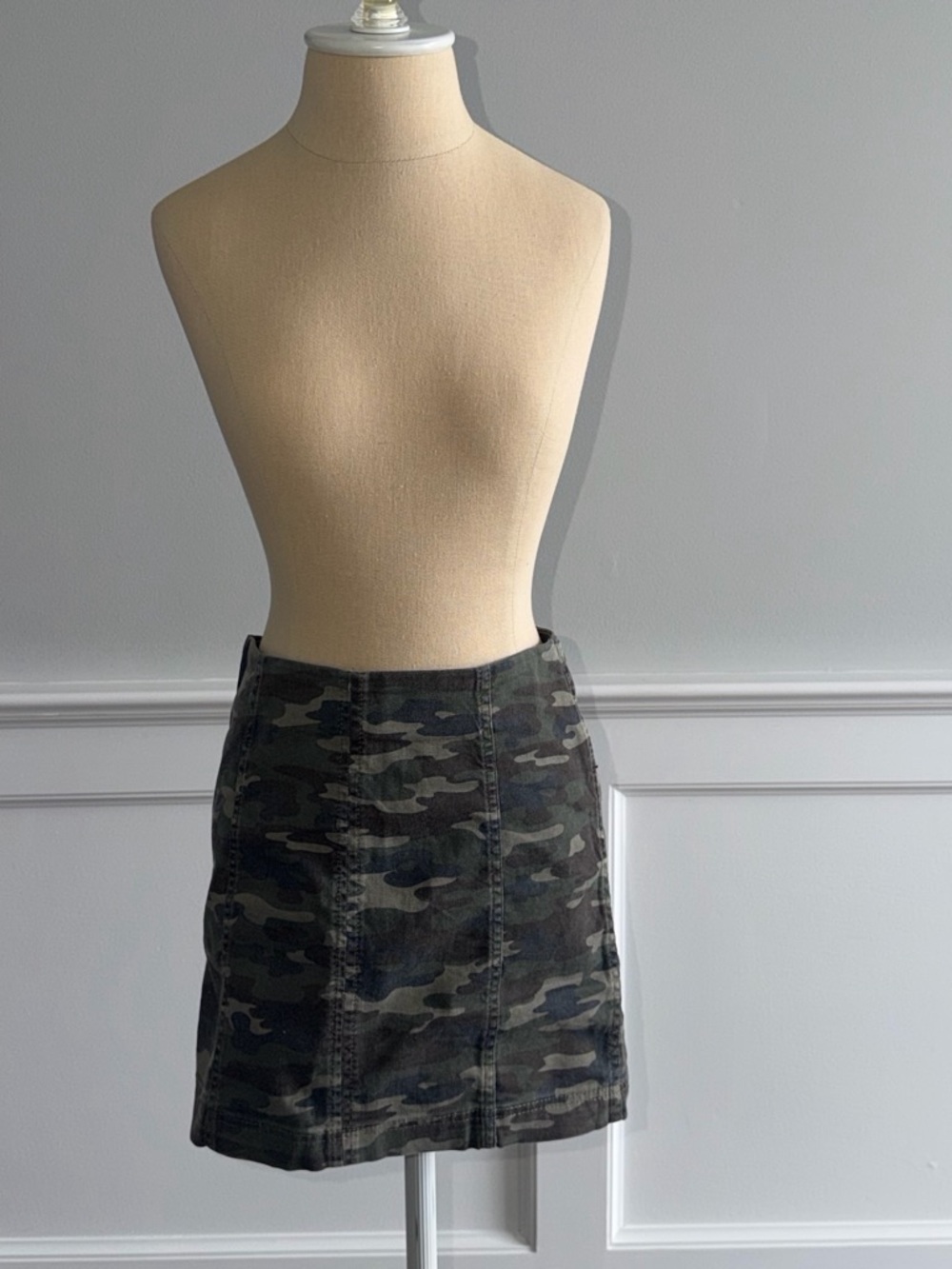 Free People Camouflage Midi Skirt in Olive & Charcoal